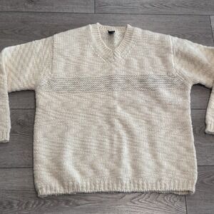 Vintage Gap Wool Sweater Mens XL White V-Neck Knit Y2K Winter Casual Preppy